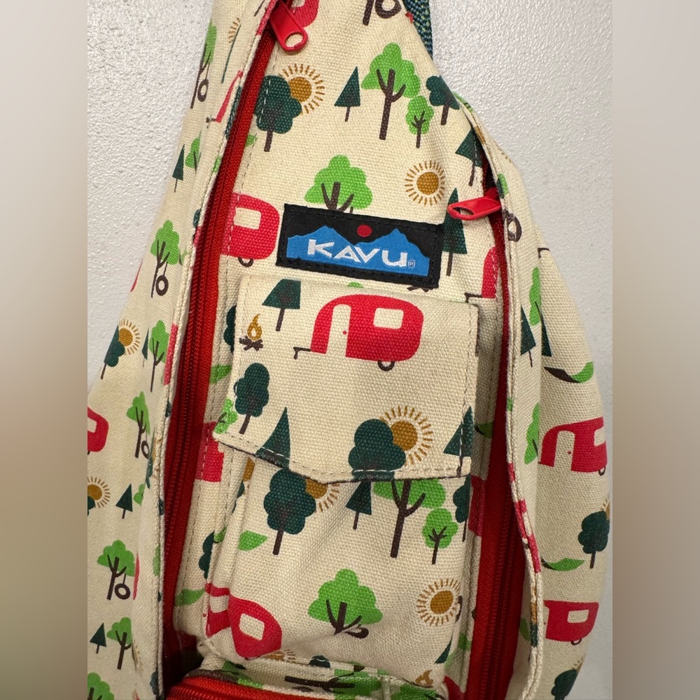 Kavu Cream Sling Bag with Camper and Tree Design